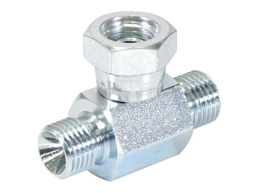 Peça hidráulica em T 1/4'' BSP Macho x 1/4'' BSP Macho x 1/4'' BSP Fêmea giratória (S.26518)