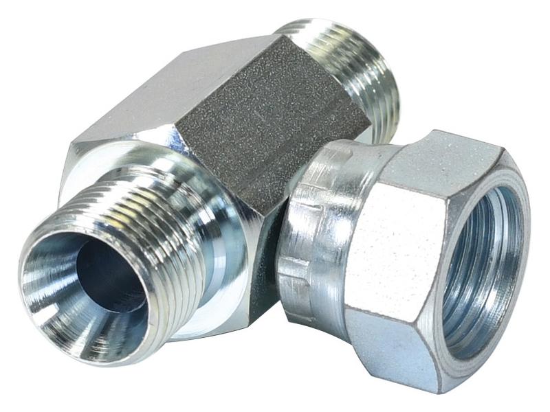 Peça hidráulica em T 3/8'' BSP Macho x 3/8'' BSP Macho x 3/8'' BSP Fêmea giratória (S.26519)