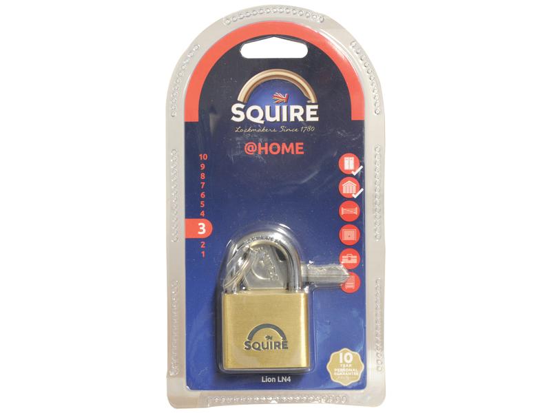 Squire Solid Brass Lion Range Padlock - Brass, Largura da estrutura em: 39.5mm (Classificação de segurança: 3) (S.26759)