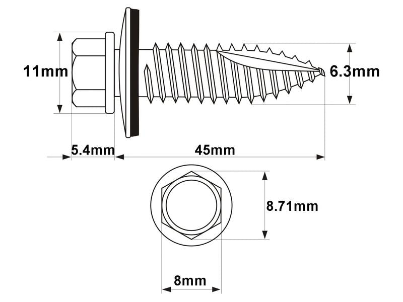 Parafuso cabeça hexagonal, Tamanho da rosca: 6.3x45mm (DIN 7504K) (S.27067)