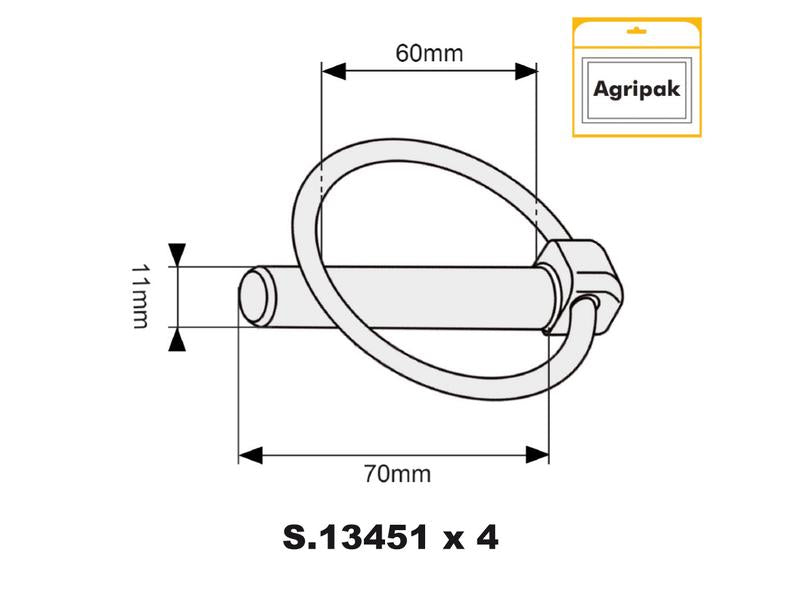 Agripak 4 un. Cavilha de mola 11mm x 70mm (S.27187)