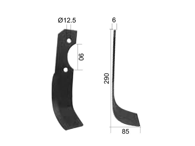 Faca Dt. 60x6mm Altura: 290mm. Centros de orifícios em: 90mm. Orifício Ø: 12.5mm. para Pegoraro Aplicavel em: 3300 (S.27372)