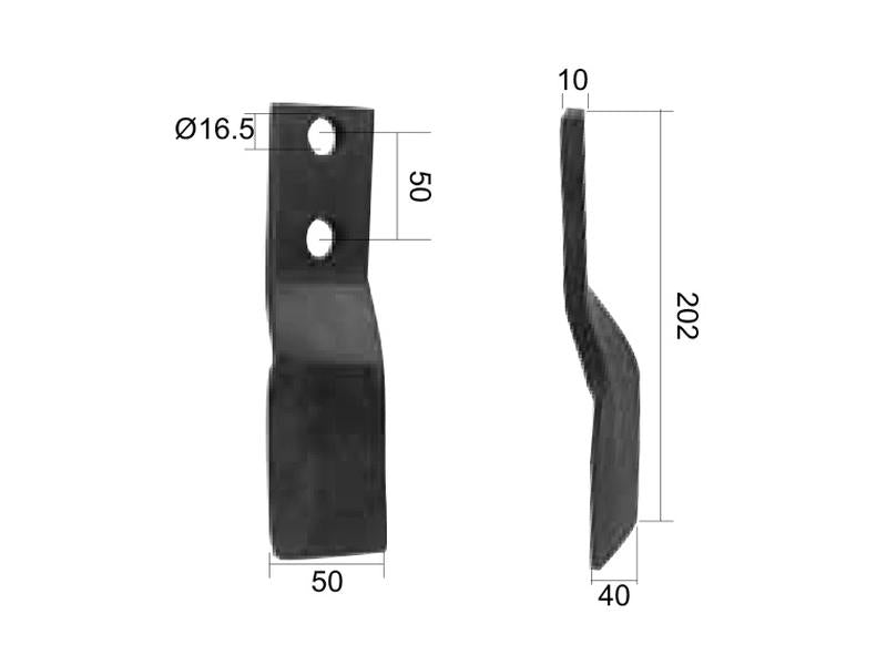 Faca Dt. 50x12mm Altura: 202mm. Centros de orifícios em: 50mm. Orifício Ø: 16.5mm. para Celli Aplicavel em: 422630 (S.27436)