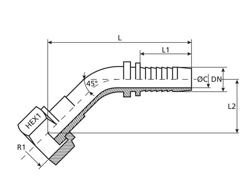 Dicsa Racord ORFS 1'' x 1 7/16'' Rosca fêmea 135° (S.28850)