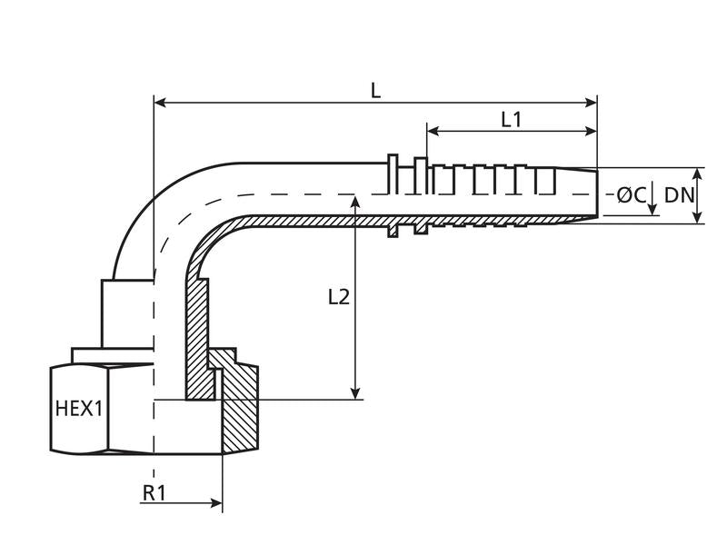 Dicsa Racord ORFS 1/4'' x 9/16'' Rosca fêmea 90° (S.28851)