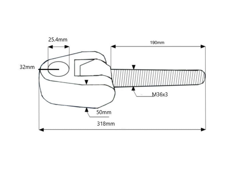 Articulação 3° ponto - Cat.2 (Ø25mm) - Tamanho da rosca: M36 x 3.00 - Dt. (S.29336)