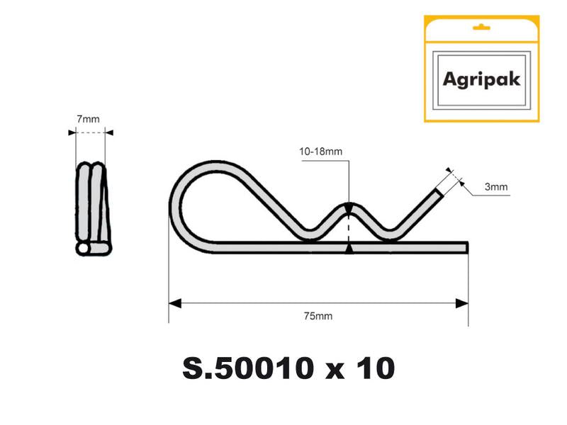Agripak 10 un. Cavilha R dupla 3mm x 75mm (S.30260)