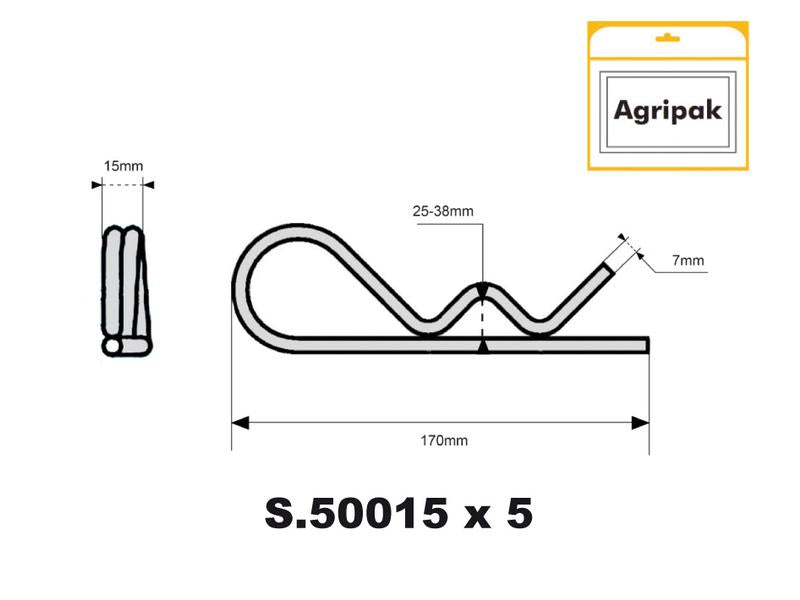 Agripak 5 un. Cavilha R dupla 7mm x 150mm (S.30264)