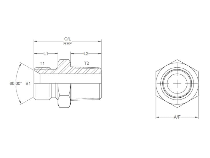 Adaptador hidráulico 3/8'' BSP Macho x 3/8'' BSPT Macho (S.3033)