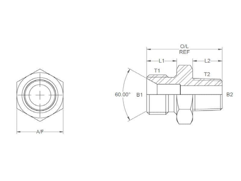 Adaptador hidráulico 1/2'' BSP Macho x 3/8'' BSPT Macho (S.3035)
