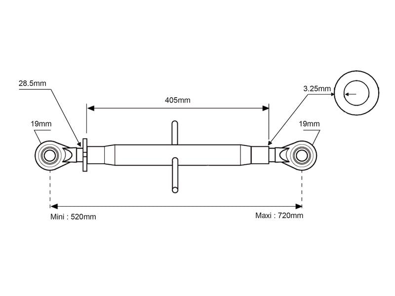 3º ponto (Cat.1/1 (Ø19/19mm)) Olhal and Olhal, 1-1/8, Comprimento minimo: 520mm. (S.312)