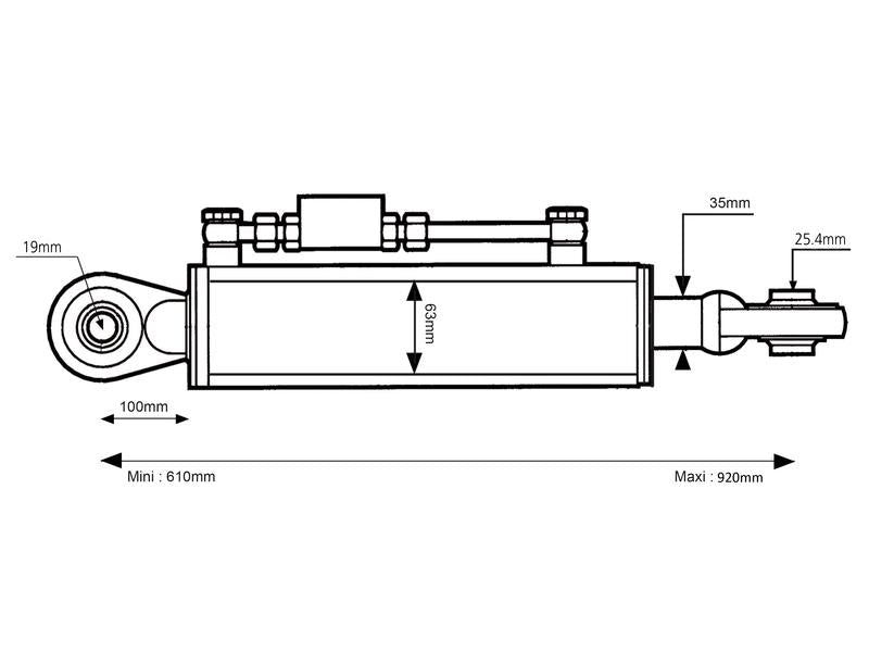 3º Ponto Hidraulico (Cat.1/2 (Ø19/25mm)) Olhal e Olhal, Diametro interno Cilindro: 63mm, Comprimento minimo : 610mm. (S.331041)