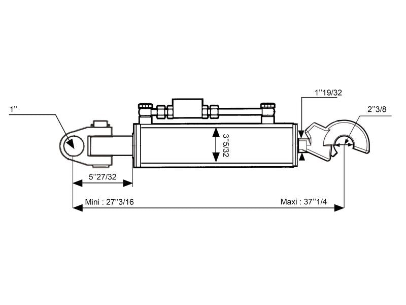 3º Ponto Hidraulico (Cat.2/3 (Ø25/32mm)) Articulação e Q.R CBM Gancho, Diametro interno Cilindro: 80mm, Comprimento minimo : 690mm. (S.331342)