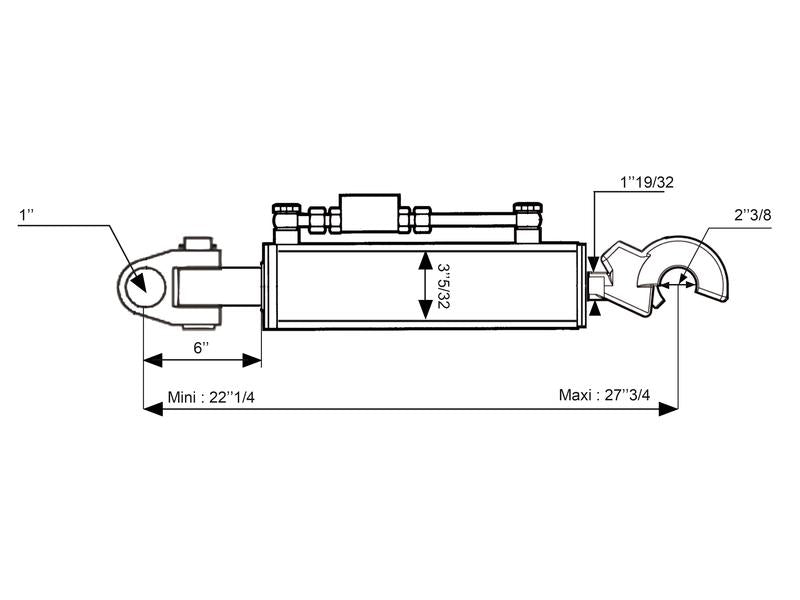 3º Ponto Hidraulico (Cat.2/3 (Ø25/32mm)) Articulação e Q.R CBM Gancho, Diametro interno Cilindro: 80mm, Comprimento minimo : 565mm. (S.331542)