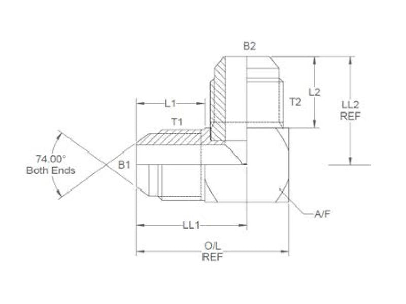 Adaptador hidráulico 9/16'' JIC Macho x 9/16'' JIC Macho 90° (S.35076)