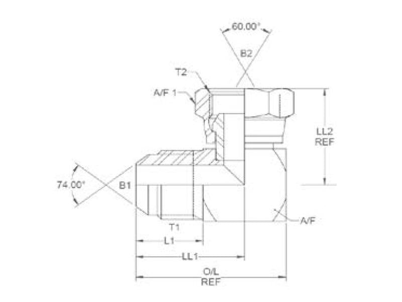 Adaptador hidráulico 9/16'' JIC Macho x 9/16'' JIC Fêmea giratória 90° (S.35082)