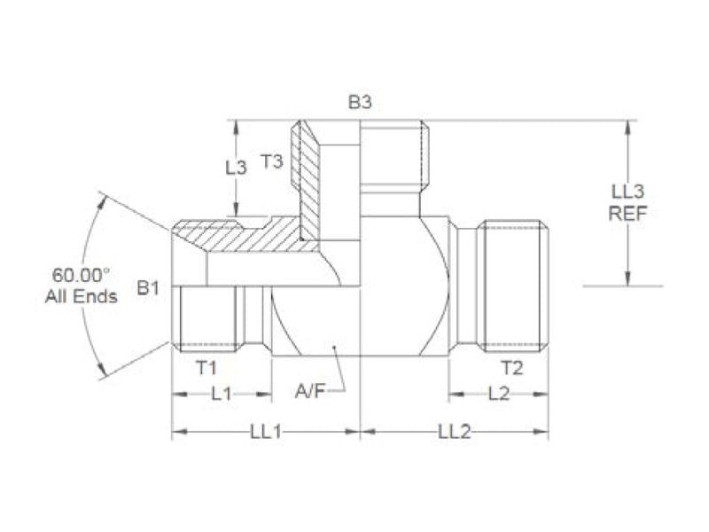 Peça hidráulica em T 1'' BSP Macho x 1'' BSP Macho x 1'' BSP Macho (S.35090)