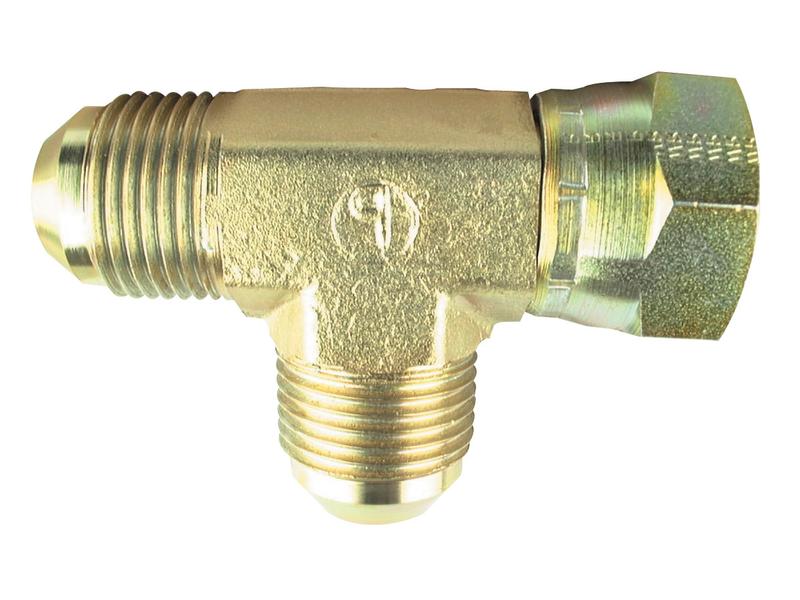 Peça hidráulica em T 7/8'' JIC Macho x 7/8'' JIC Fêmea giratória x 7/8'' JIC Macho (S.35094)
