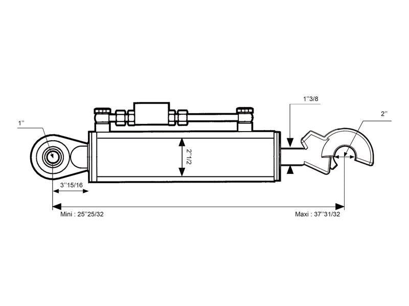 3º Ponto Hidraulico (Cat.2/2 (Ø25/25mm)) Olhal e Q.R CBM Gancho, Diametro interno Cilindro: 63mm, Comprimento minimo : 655mm. (S.399831)