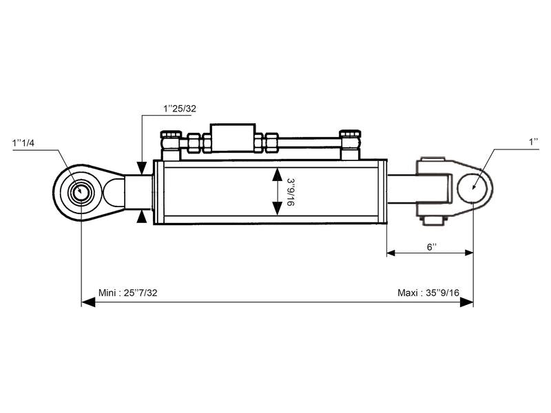 3º Ponto Hidraulico (Cat.2/3 (Ø25/32mm)) Articulação e Olhal, Diametro interno Cilindro: 90mm, Comprimento minimo : 640mm. (S.399992)