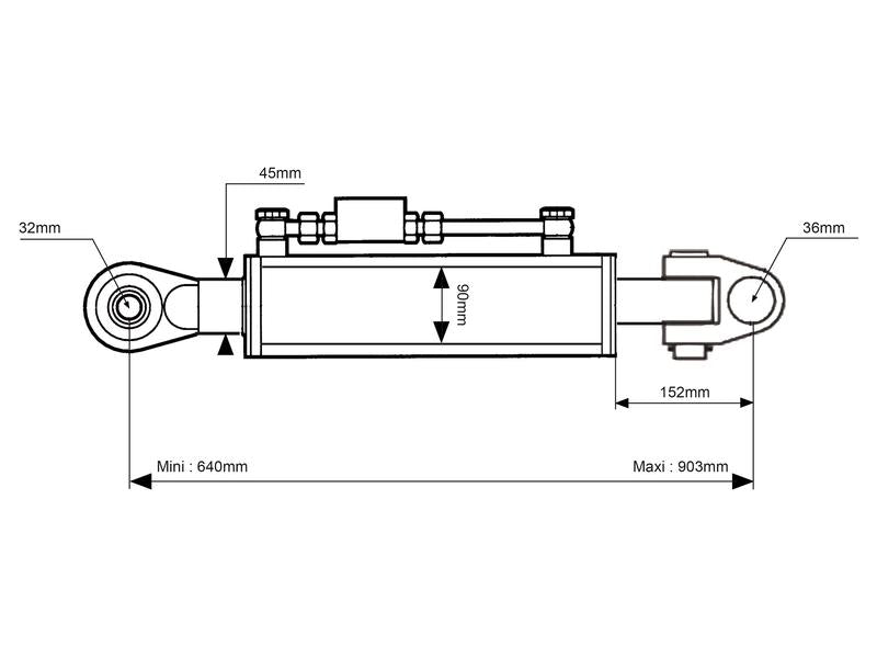 3º Ponto Hidraulico (Cat.36mm/3 (Ø36/32mm)) Articulação e Olhal, Diametro interno Cilindro: 90mm, Comprimento minimo : 640mm. (S.399994)