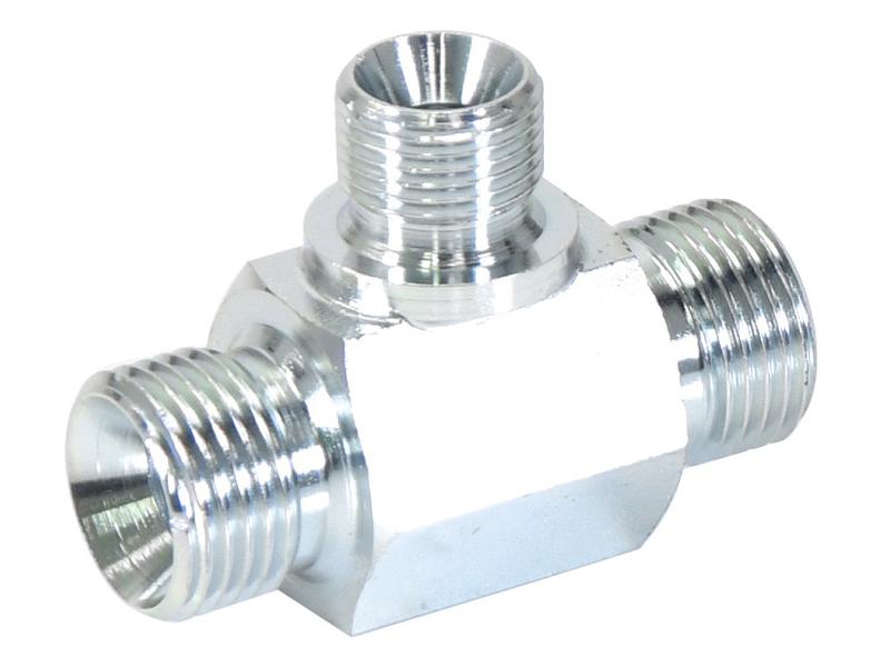 Peça hidráulica em T 1/2'' BSP Macho x 1/2'' BSP Macho x 3/8'' BSP Macho (S.4699)