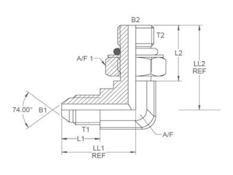 Adaptador hidráulico 1/2'' JIC Macho x 1/2'' UNF Macho 90° Tubo forjado posicional em forma de T (S.52153)