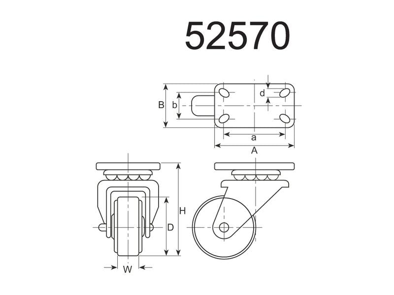 Roda borracha - Capacidade: 50kgs, Diâmetro da roda: 80mm (S.52570)