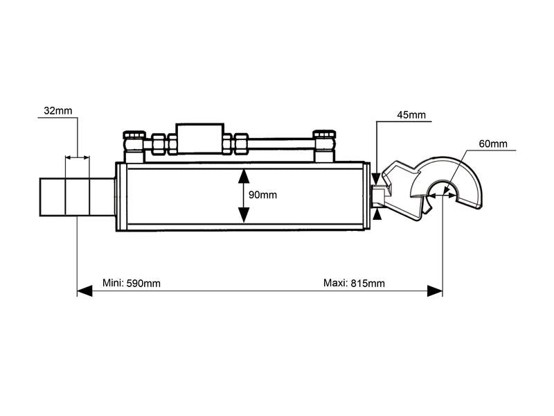 3º Ponto Hidraulico (Cat.-/3 (Ø-/32mm)) e Q.R CBM Gancho, Diametro interno Cilindro: 90mm, Comprimento minimo : 590mm. (S.56801)
