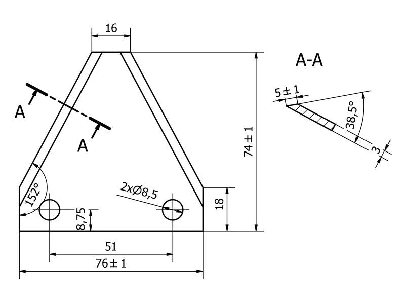 Faca - 74x76x3mm - Orifício Ø8mm - Centros de orifícios em 51mm - paraTeagle Aplicavel em: SC1100 (S.59720)