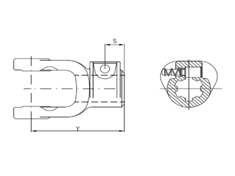 Forquilha de trinco (Dimensão da cruzeta: 30.2 x 79.4mm) Tamanho: 1-3/8''-21 Estrias (S.6119)