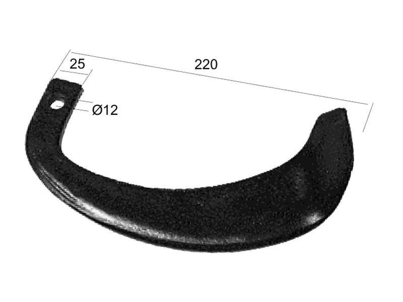 Faca freze Esq.. Larg: 25mm, Altura: 220mm, Orifício Ø: 12mm. para Yanmar (S.70555)