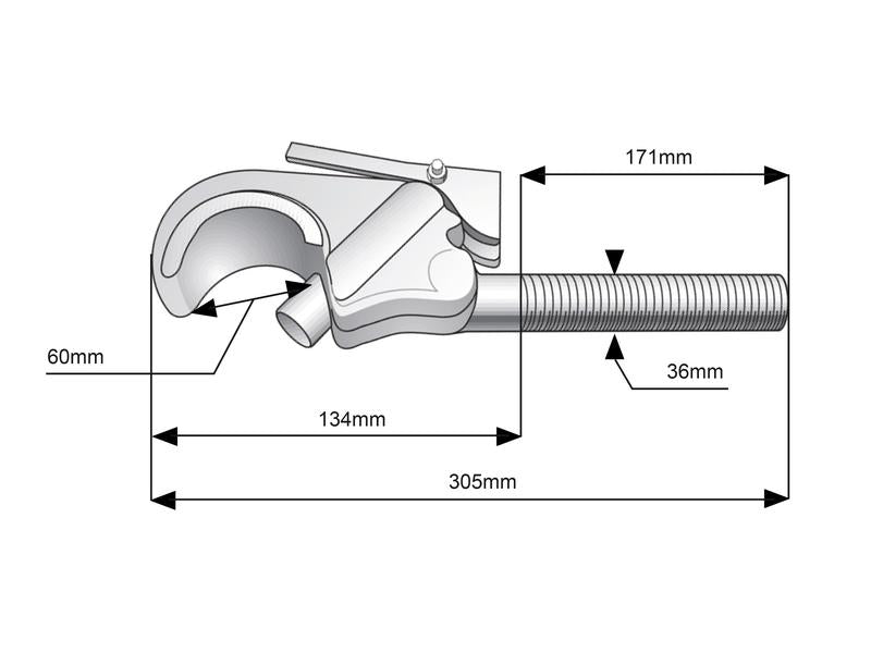 Gancho 3º ponto - Cat. 3 (Ø32mm), Tamanho da rosca: M36 x 3.00 - Dt. (S.74434)