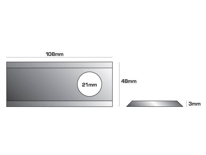 Faca - Faca plana - 108 x 48x3mm - Orifício Ø21mm - Esq./Dt. - para Galfre, Marangon, Morra, New Holland Aplicavel em: 108D STRAIGHT (S.77079)