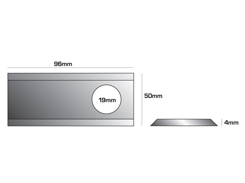 Faca - Faca plana - 96 x 50x4mm - Orifício Ø19mm - Esq./Dt. - para JF, Stoll Aplicavel em: 13800025 (S.77090)