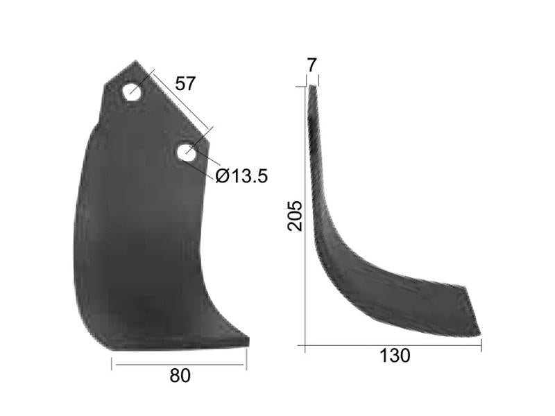 Faca Dt. 80x7mm Altura: 205mm. Centros de orifícios em: 57mm. Orifício Ø: 13.5mm. para Breviglieri, Howard Aplicavel em: 9949 (S.77225)