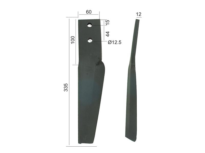 Bico 60x12x335mm Dt. Centros de orifícios em: 44mm. Orifício Ø 12.5mm. para Maschio. Aplicavel em: 10100262 (S.77276)