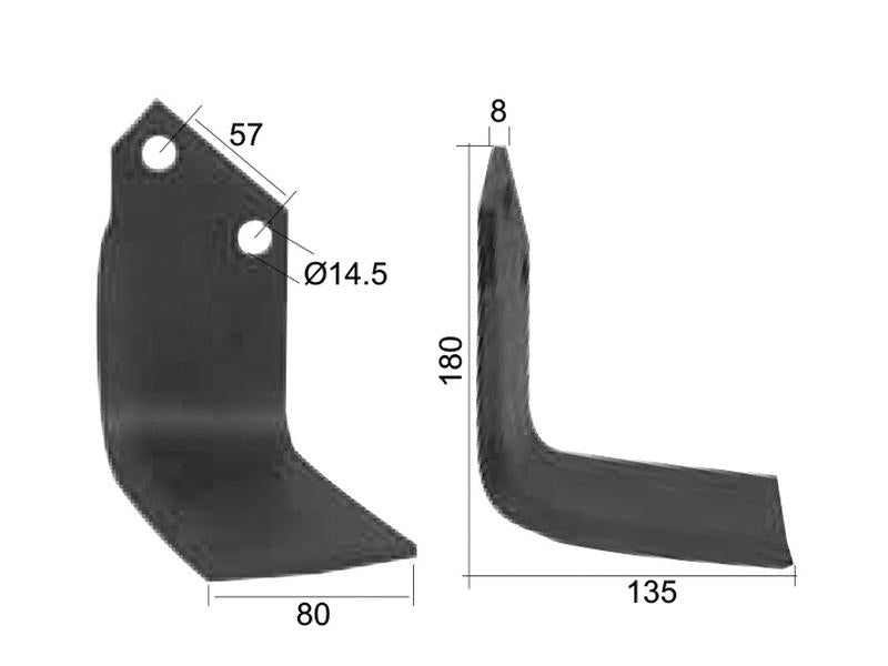 Faca Dt. 80x8mm Altura: 180mm. Centros de orifícios em: 57mm. Orifício Ø: 14.5mm. para Celli Aplicavel em: 722533 (S.77357)