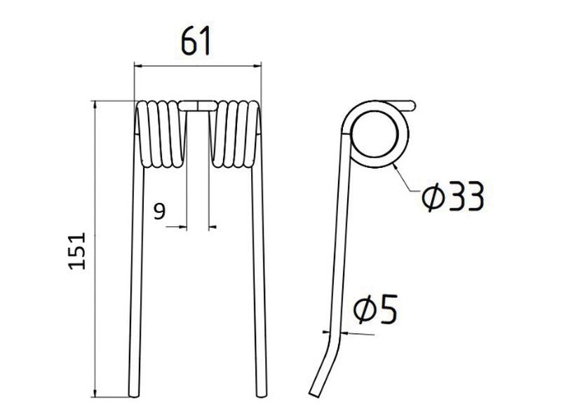 Mola Comp:149mm, Larg:61mm, Ø5mm - para Krone Aplicavel em: 9381481 (S.77451)