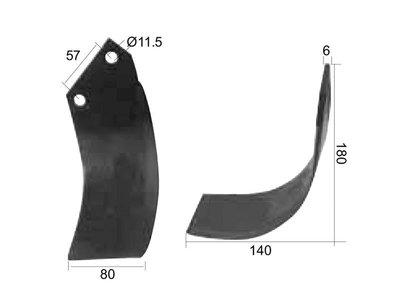 Faca Esq. 80x6mm Altura: 180mm. Centros de orifícios em: 57mm. Orifício Ø: 11.5mm. para Dowdeswell Aplicavel em: 9953 (S.77547)