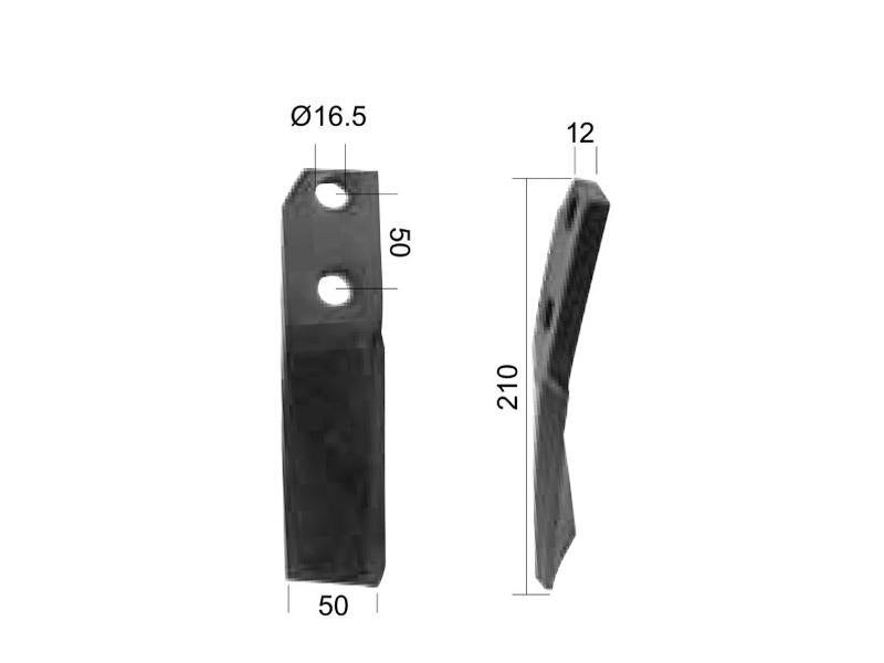 Faca Dt. 50x12mm Altura: Centros de orifícios em: 50mm. Orifício Ø: 16.5mm. para Kuhn Aplicavel em: 51916500 (S.77560)