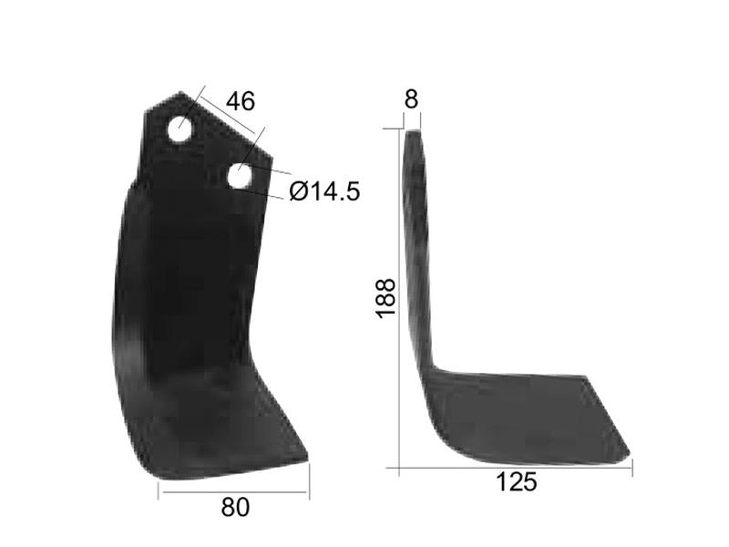 Faca Dt. 80x8mm Altura: 188mm. Centros de orifícios em: 46mm. Orifício Ø: 14.5mm. para Kverneland, Maletti (S.77562)