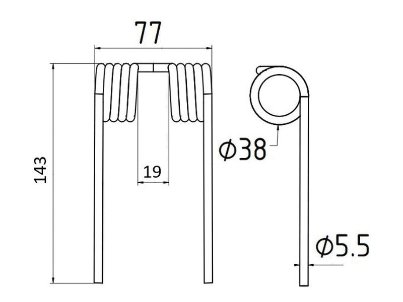 Mola Comp:142mm, Larg:75mm, Ø5.5mm - para Kemper, Krone, Strautmann Aplicavel em: 9381580 (S.77923)
