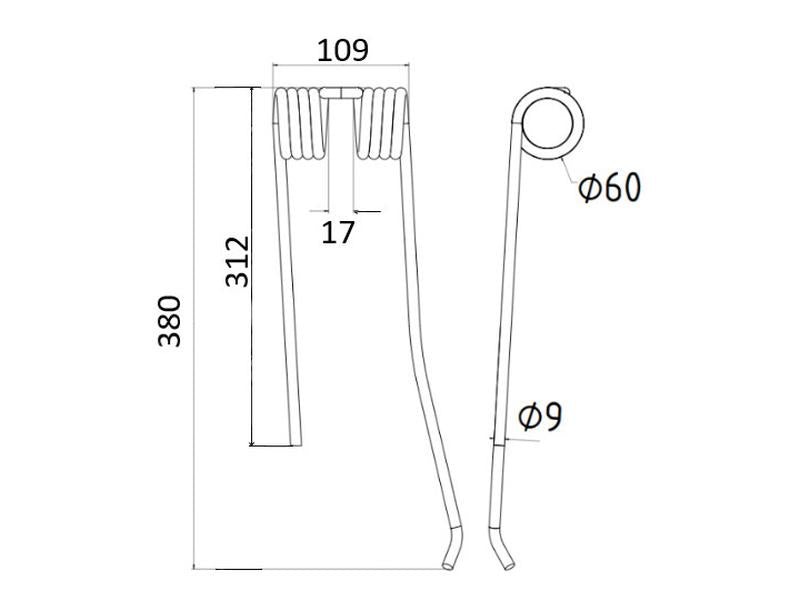 Mola - Esq. - Comp:368mm, Larg:111mm, Ø9mm - para Lely Aplicavel em: 73130 (S.78056)