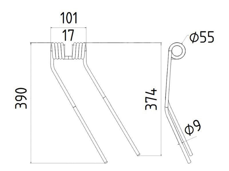 Mola - Dt. - Comp:374mm, Larg:101mm, Ø9mm - para Deutz-Fahr Aplicavel em: 06229777 (S.78075)