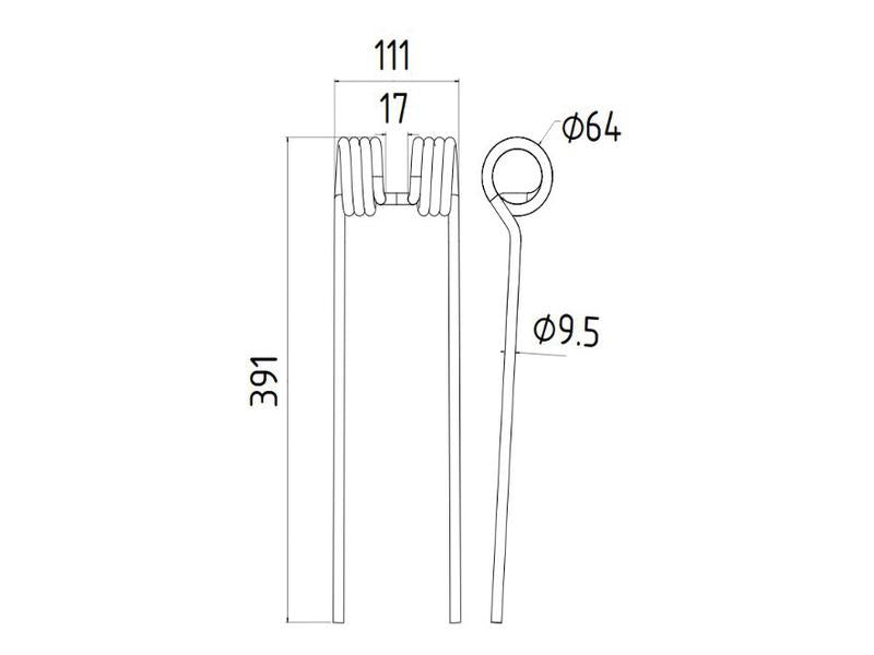 Mola Comp:386mm, Larg:111mm, Ø9.5mm - para Kuhn Aplicavel em: 57601100 (S.78110)