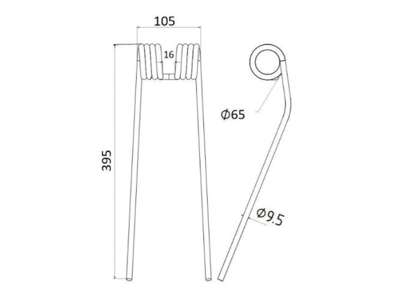 Mola Comp:395mm, Larg:105mm, Ø9.5mm - para Kuhn, Case IH Aplicavel em: 58505214 (S.78115)
