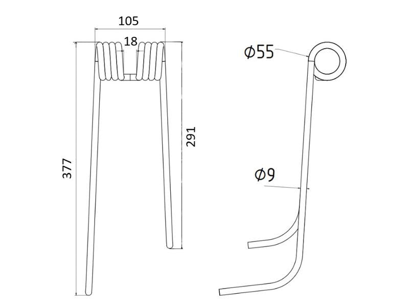 Mola - Dt. - Comp:377mm, Larg:105mm, Ø9mm - para Lely Aplicavel em: 41003208L (S.78117)