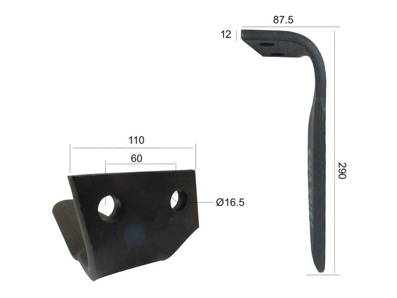 Bico 110x12x290mm Dt. Centros de orifícios em: 60mm. Orifício Ø 16.5mm. para Feraboli (SKH & MF). (S.78128)