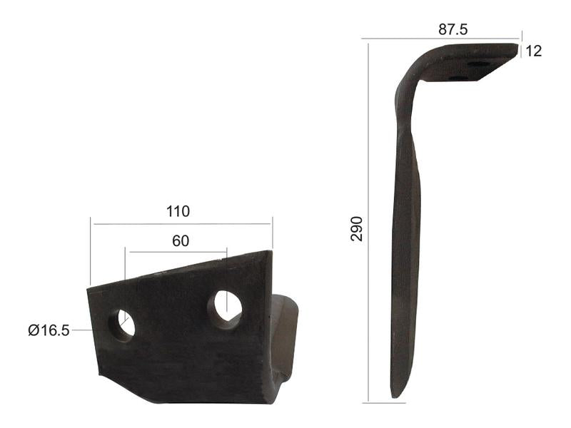 Bico 110x12x290mm Esq. Centros de orifícios em: 60mm. Orifício Ø 16.5mm. para Feraboli (SKH & MF). (S.78129)